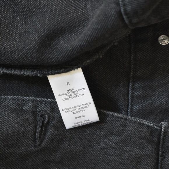 BLUE REVIVAL Women's %100 Cotton Black Denim Jacket With Fur Trim Size S - Picture 7 of 9